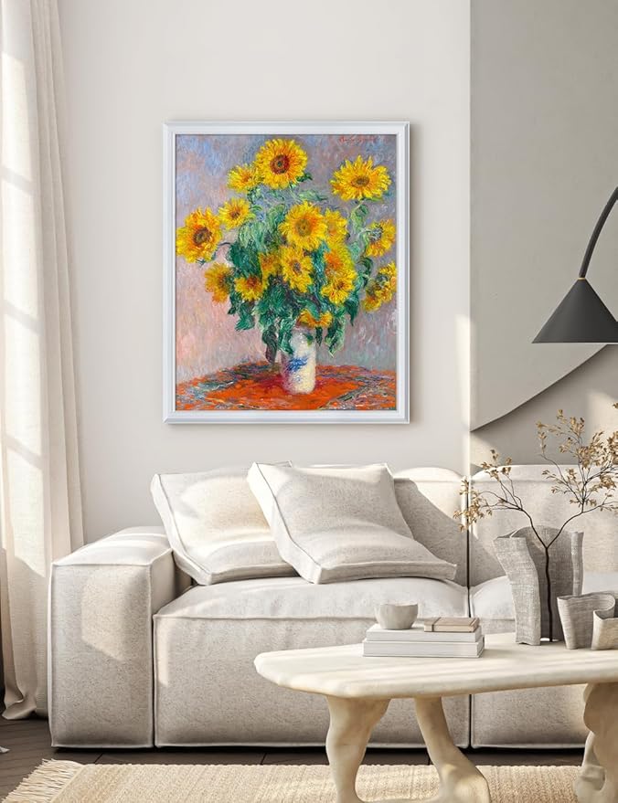 DECORARTS - Claude Monet Sunflowers, Large Framed Wall Art, Canvas Size 28x35, Outer Dimensions Larger With Customizable Solid Wood Frames, Giclee Canvas Print, Made in USA