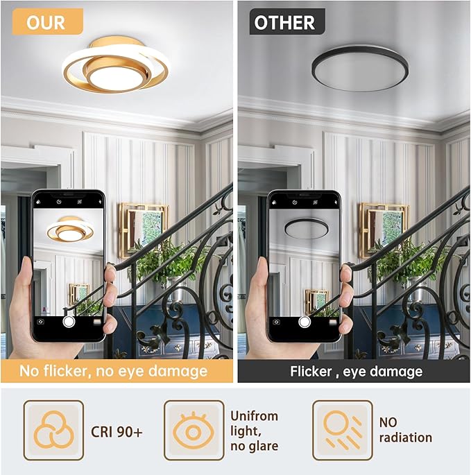 CANEOE Small Modern LED Ceiling Light, Gold Round Hallway Light Fixtures Ceilings, Indoor Ceiling Lamp Fixtures for Hallway Living Room Bedroom Kitchen Office Lighting Fixture