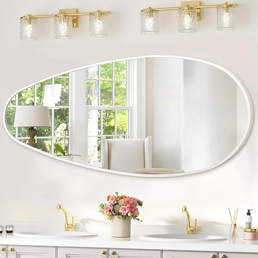 JJUUYOU Mirrors for Wall Metal Framed Decorative Irregular Large Mirrors 39" X 18" Asymmetrical for Bathroom Bedroom Living Room Dressing Room Entryway White