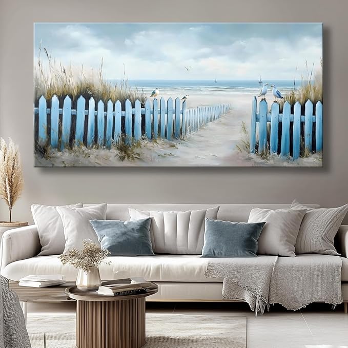 Wall Art for Living Room Large Beach Oil Painting Ocean Sea Bird Seagull Canvas Artwork Framed Ocean Themed Artwork Seascape Coastal Picture for Office Bedroom Decor 58x28in