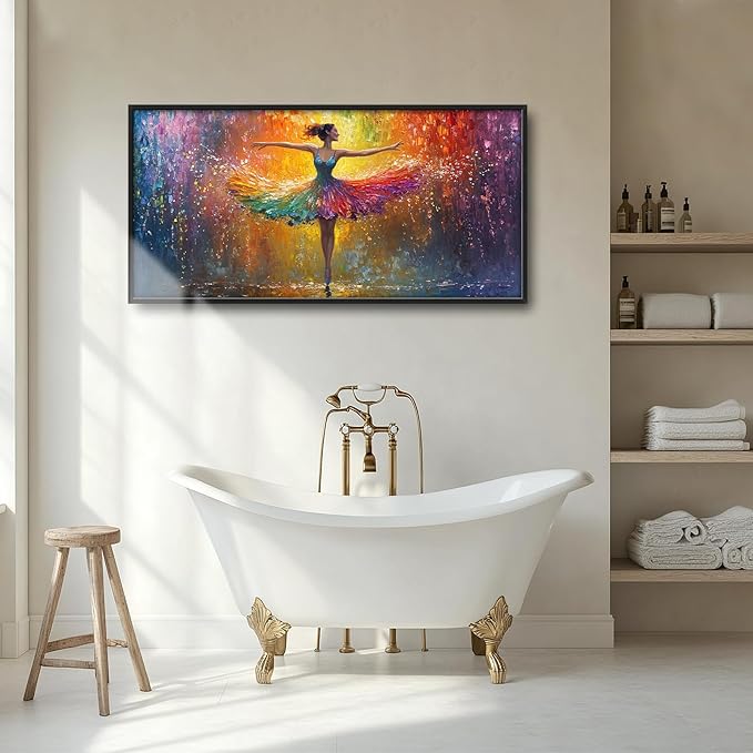 Olivine Large Wall Art, Ballerina Pictures Wall Decor, Colorful Ballet Canvas Prints, Dance Girl Painting, Framed Artwork for Bathroom Girl's Bedroom Living Room Office Home Decoration 60"x30"
