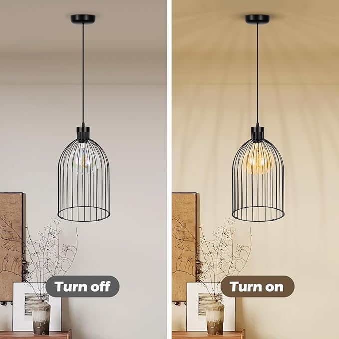 Black Decorative Birdcage Industrial Chandelier – Modern Metal Cage Pendant Light Fixture, E26 Base (No Bulb), Assembly Required, for Living Room, Kitchen, Dining Room, Bedroom, Farmhouse, Bar, Café