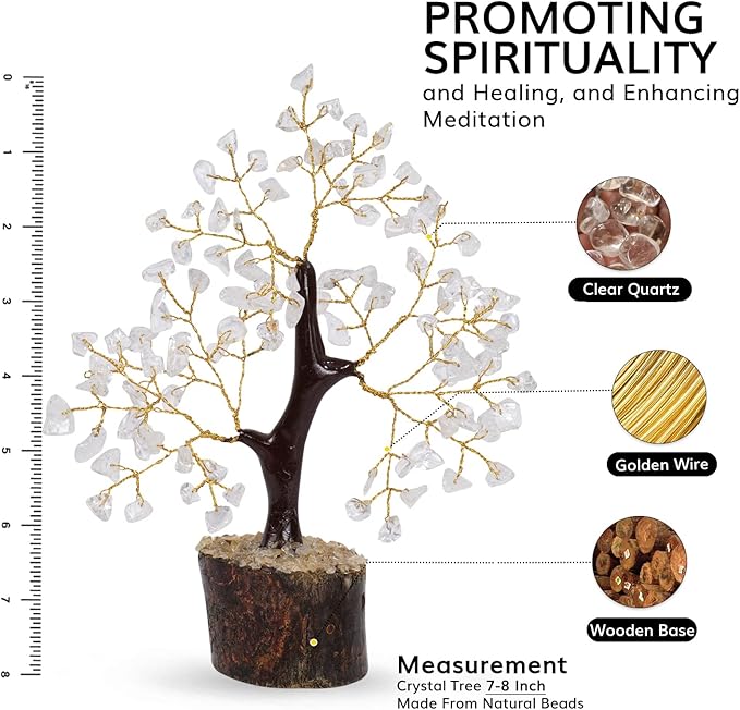 NARIBABU Clear Quartz Crystal Tree (7–8 Inch, 100 Chips) – Handmade Gemstone Bonsai for Clarity & Decor – Birthday Gifts for Women, Gift for Her, Spiritual Gift, Office Desk Decor