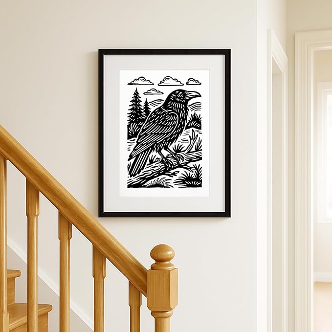 Caelumis Vintage Wall Art Decor Prints Black And White Pictures Posters For Farmhouse Living Bedroom Bathroom Room kitchen Handmade Unframed (Raven 12x16in)