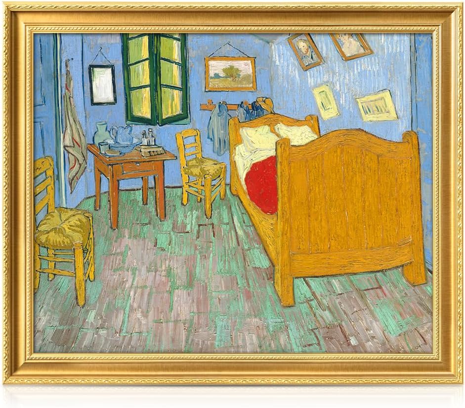 DECORARTS - Vincent van Gogh's Bedroom in Arles (Third Version). Museum-Quality Giclee Print on Cotton Canvas, Gold Solid Wood Frame, Framed Size: 34.75x28.75 in, Made in USA