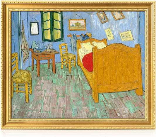 DECORARTS - Vincent van Gogh's Bedroom in Arles (Third Version). Museum-Quality Giclee Print on Cotton Canvas, Gold Solid Wood Frame, Framed Size: 34.75x28.75 in, Made in USA