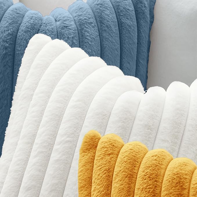 MIULEE Faux Fur Lumbar Decorative Throw Pillow Covers 12x20 Inch Set of 2, Modern Spring Home Decor Soft Plush Couch Pillows Cozy Fluffy Cushion Covers for Sofa Bed White