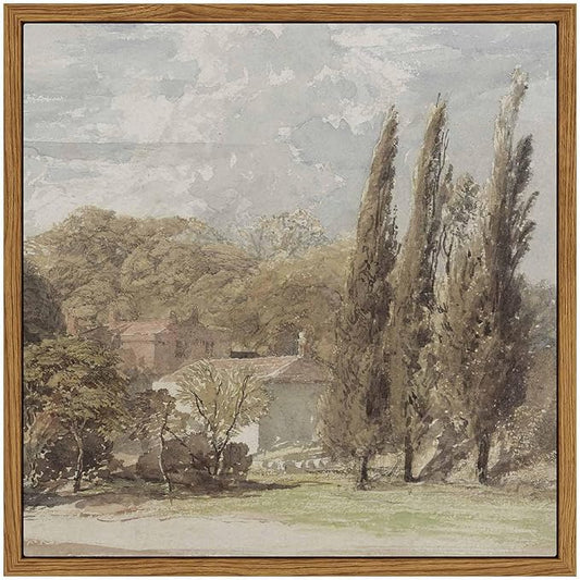 InSimSea Square Framed Canvas Wall Art, Gardens Classical Scenery Paintings, Rustic Gardens Wall Pictures for Bedroom Bathroom Living Room, Canvas Prints Artwork, Vintage Home Decor 10"x10"