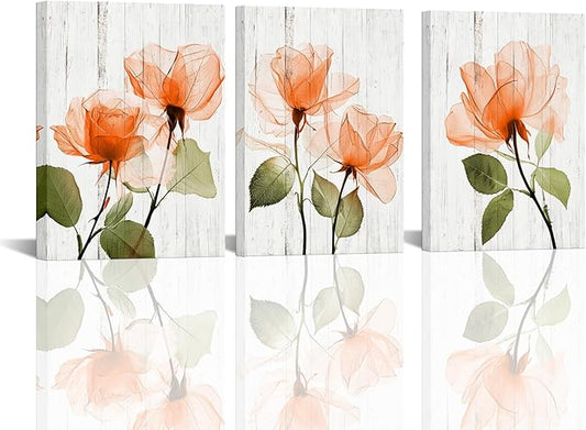 Saypeacher Orange Flower Wall Art Bathroom Pictures Orange Rose Wall Decor for Bedroom 12x16inchesx3pcs
