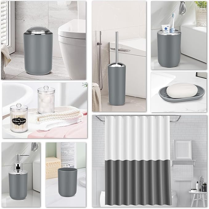 IMAVO Bathroom Accessories Set,Grey Bathroom Set,22 Pieces Bathroom Accessory Set with Shower Curtain,Qtip Holders,Toilet Brush,Trash Can for Bathroom Décor and Home Gifts