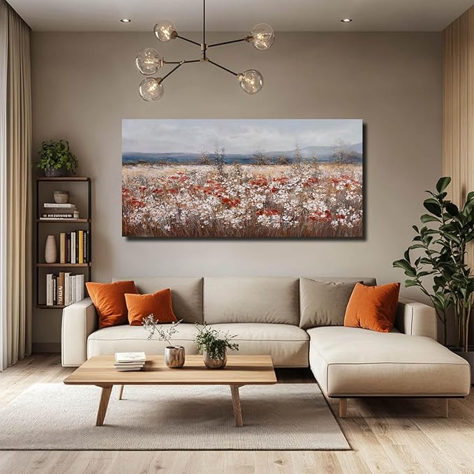 GAIDUOMAI Wildflowers Canvas Art Contemporary Wall Art for Home Blue Sea Wall Decor Large Painting for Living Room Rustic Bedroom Decor 29x58 Inch
