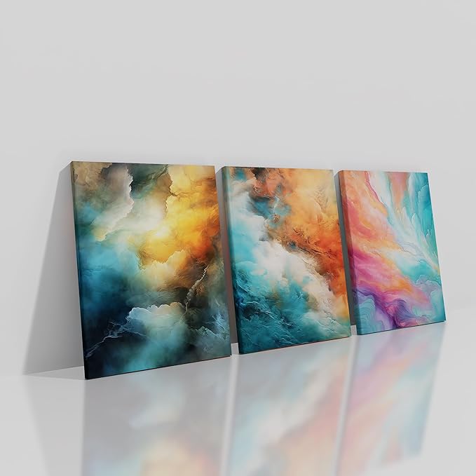 Abstract Colorful Canvas Wall Art Rendering Clouds Poster Print Home Wall Decor 3 Pieces Modern Picture Painting Artwork for Women Kitchen Bedroom Living Room Office Ready to Hang [36''W x 16''H]