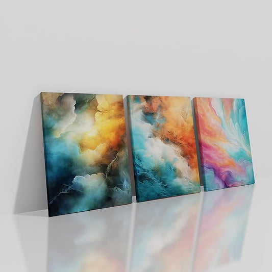 Abstract Colorful Canvas Wall Art Rendering Clouds Poster Print Home Wall Decor 3 Pieces Modern Picture Painting Artwork for Women Kitchen Bedroom Living Room Office Ready to Hang [36''W x 16''H]