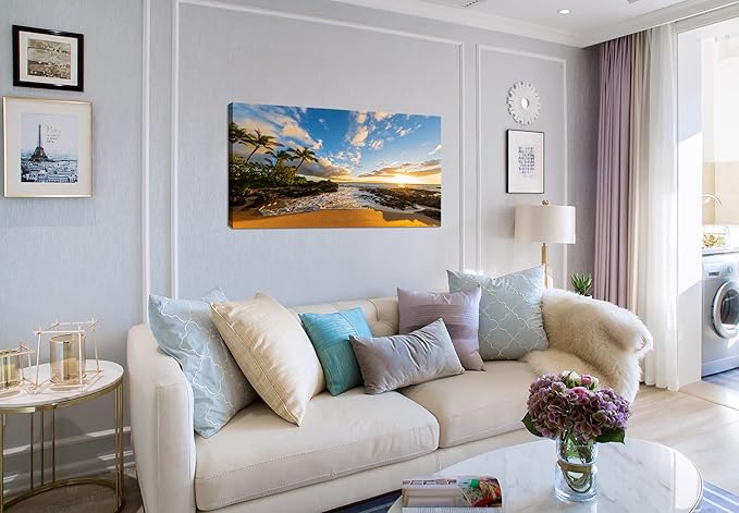 DZL Art S75462 Large Beach wall art Secret Beach at sunset, Maui, Hawaii Canvas Wall Art For Living Room Decoration Nature Picture Canvas Prints Painting for for Office Wall Decor Home Decorations