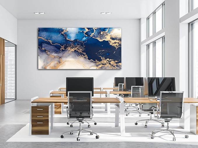 NINEASO Blue and Gold Abstract Wall Art - Deep Blue Ocean Pictures for Home Decor Modern Elegance Canvas Print Wall Decor Vast Ocean from Above Abstract Artwork for Living Room Bedroom 29" x 58"