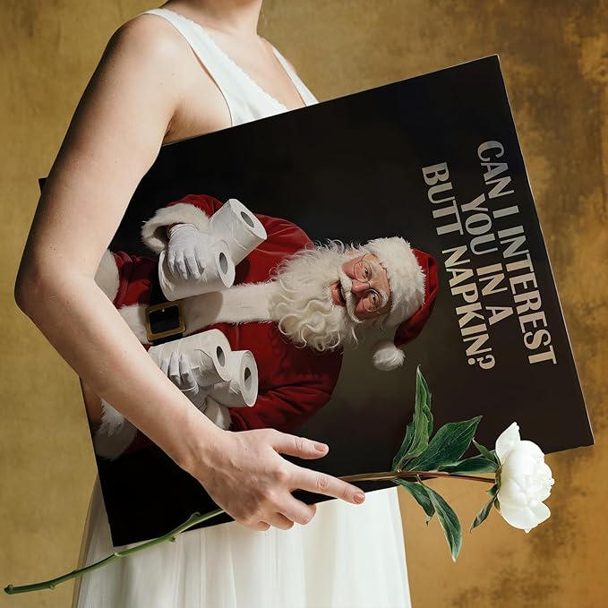 FITIE Black Santa Bathroom Christmas Canvas Wall Art Poster, Funny Humorous Holiday Winter Christmas Framed Artwork Prints Wall Decor for Bathroom Washroom Restroom Toilet, 11x14 Inch