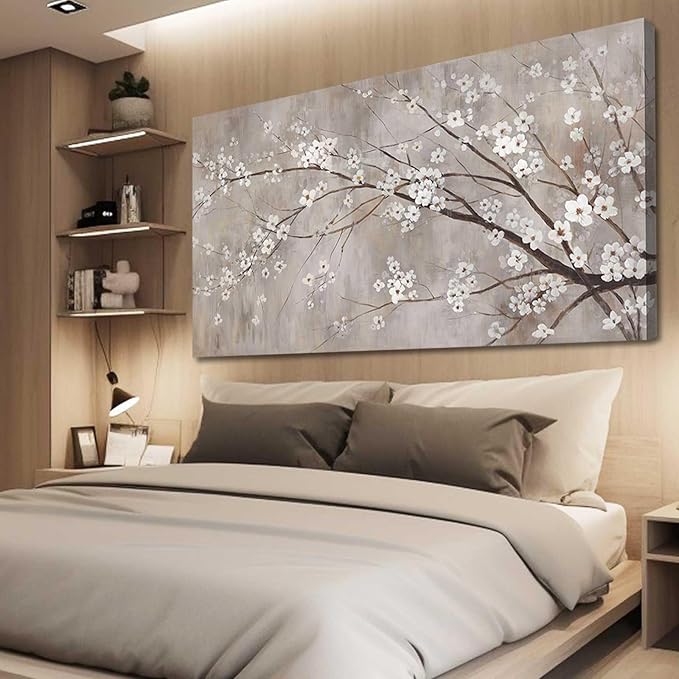 XIANSHOU Botanical Wall Decor Paintings Canvas Wall Art for Living Room White Flower Pictures Artwork Decorations for Bedroom Dining Room Office 29"x 58" Home Decor Ready to Hang