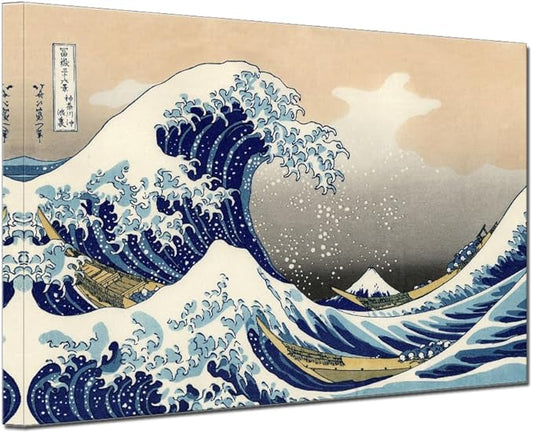 The Great Wave Off Kanagawa Japanese Bathroom Canvas Wall Art Famous Painting Print for Nursery Bedroom Boy's Room Kitchen Wall Decor Framed 12x16inch
