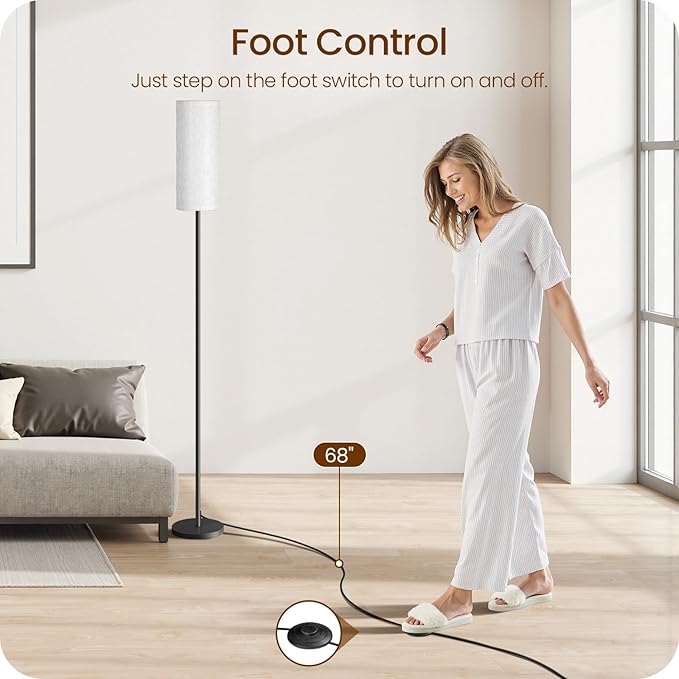 2 Pack Dimmable Floor Lamps for Living Room with 2 Remotes and Foot Switch, Corner Floor Lamp, Standing Tall Lamp, 10W 900LM LED Bulb Included, 3000K-6500K, Linen Shade, FCC Listed W06LDP205W1