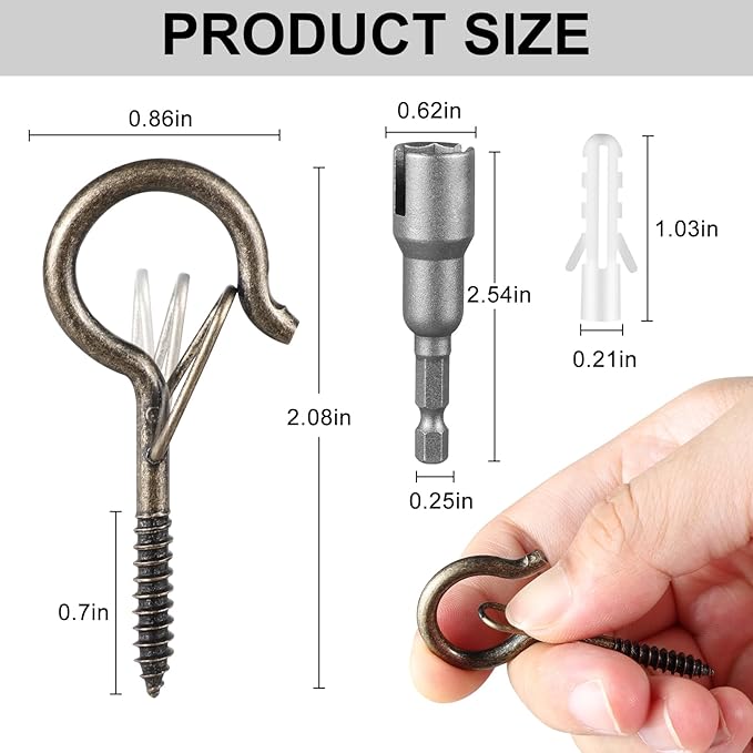 36 PCS Q-Hanger Hooks, Screw Hooks for Outdoor String Lights, Safety Buckle Design Cup Eye Hook for Hanging Christmas Lights, Plants, Mounted on Wall Ceiling, Include 1 Wing Nut Driver, Copper