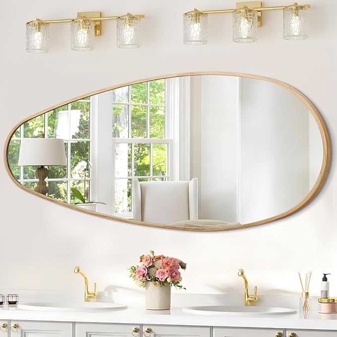 JJUUYOU Asymmetrical Mirror with Metal Frame Irregular Bathroom Mirror Decorative Wall Mirror Large 39"x 18" Vintage Mirrors for Living Room Bathroom Bedroom Entryway Wall Decor