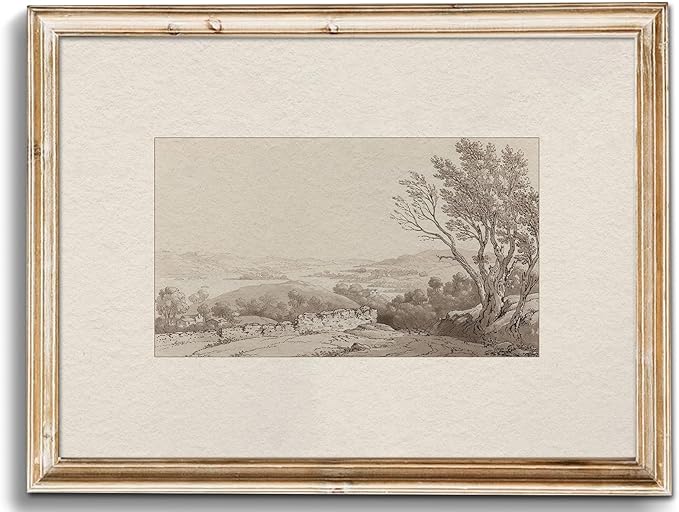 Uniro Neutral Wall Art for Home Decor, Farmhouse Wall Decor Landscape Sketch Drawing, Rustic Nature Canvas Prints Antique Neutral Landscape Oil Painting Vintage Art Pictures for Bedroom Bathroom Decor( 8" x 10"-UNFRAMED)