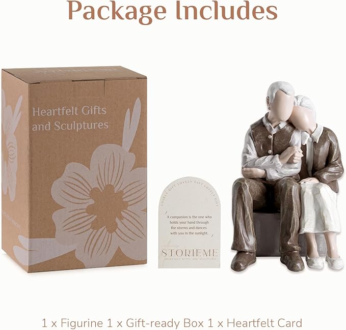 25th & 50th Gifts for Parents Anniversary Silver & Golden Wedding Gift for Couples Elderly Couple Statue Sitting Together Romantic Keepsake for Wife Husband Valentines Day Gifts