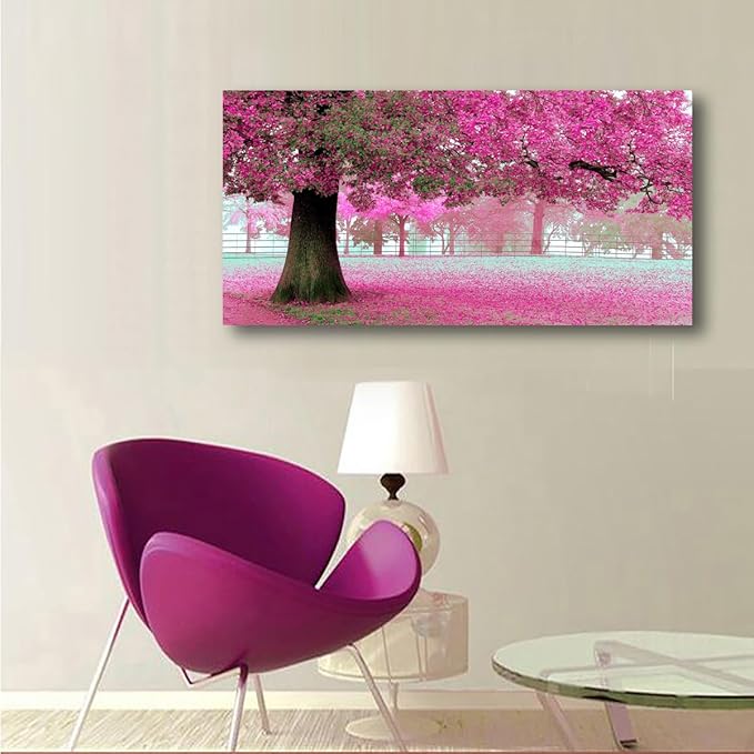 Tree of Life Wall Art Canvas Prints Natural Landscape Pictures Home Decor Pink and Green Paintings for Living Room Bathroom Bedroom Kitchen Decorations 24x48 Wooden Framed Artwork Easy Hanging