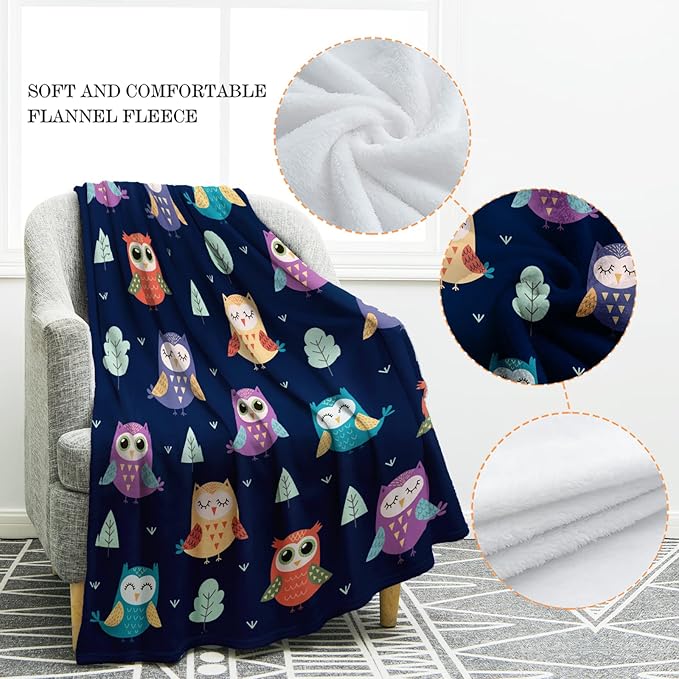 Jekeno Owl Blanket Gifts for Women Kids Girls Mom Home Bedroom Living Room Mother's Day Decor Soft Cozy Lightweight Throw Blankets Navy Blue 50"x60"