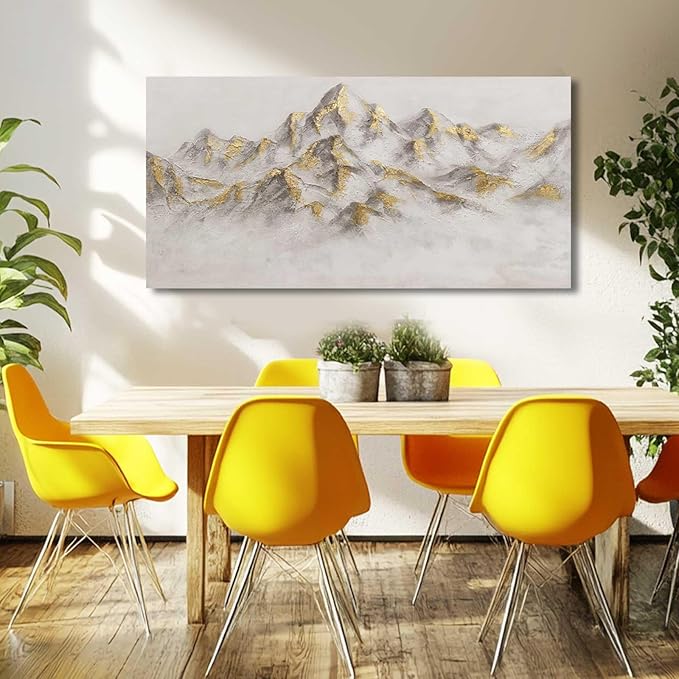 SDYA Mountain Wall Paintings Textured Hanging Art Grey Canvas Poster 24"x48" Pictures for Office Wall Art for Dining Room Area
