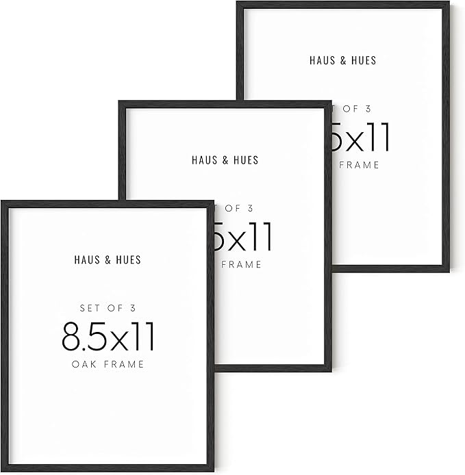 HAUS AND HUES Certificate Frames 8.5 x 11 Black - Set of 3 Picture Frames 8.5 x 11, Document Frames 8.5x11, Wooden Picture Frames, Black Frames for Gallery Wall, Art 8.5x11 Frames (Black Oak Frames)