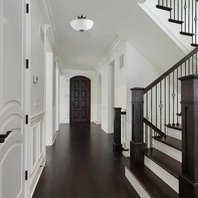 GLOBE Electric 63357 2-Light Semi-Flush Mount Ceiling Light, Brushed Nickel, Chrome Accents, Frosted Glass Shade, Lighting for Kitchen, Bathroom, Bedroom, or Dining Room, Home Decor