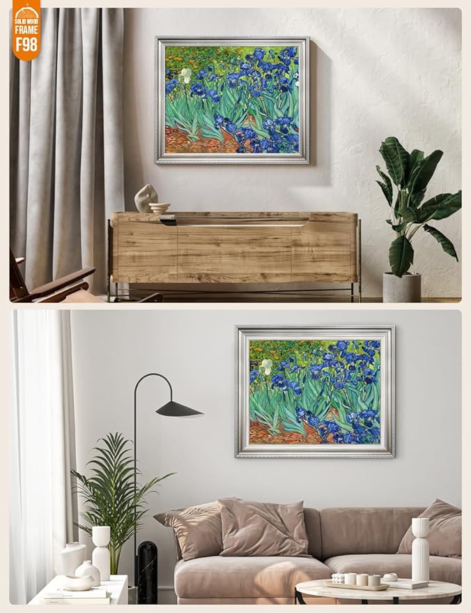 DECORARTS - Irises in the Garden, Vincent Van Gogh Art Reproduction. Acid Free Cotton Canvas Giclee Print w/Bronze Frame&Mat for Wall Decor.