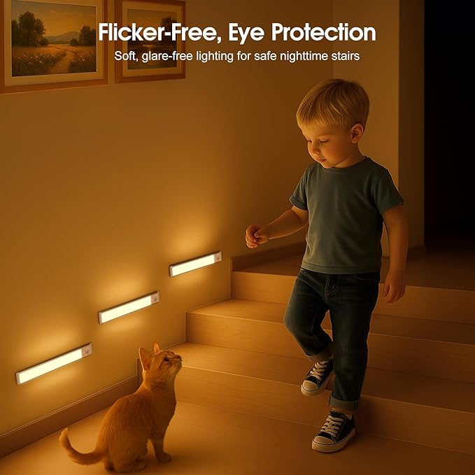 Chasesun 9.6inch Under Cabinet Lights, LED Motion Sensor Closet Light, Wireless USB-C Rechargeable Under Counter Lights 3 Color Temperatures & Adjustable Brightness, Magnetic Mount for Kitchen, 5 Pack