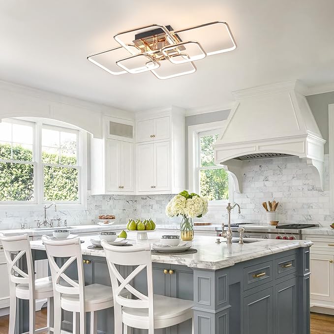 72W Modern LED Ceiling Light 6-Square Dimmable Ceiling Light Fixtures with Remote 3000K-6000K Gold Close to Ceiling Lights Flush Mount Ceiling Lamp for Bedroom Living Room Dining Room