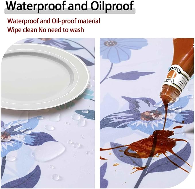 Round Tablecloth Waterproof Fitted Table Cloth Summer Fall Outdoor Circle Cover for 36-44" Tables Dining Kitchen Apartment Set Long Trips Car Travel Essentials Kids Party Decor Gifts