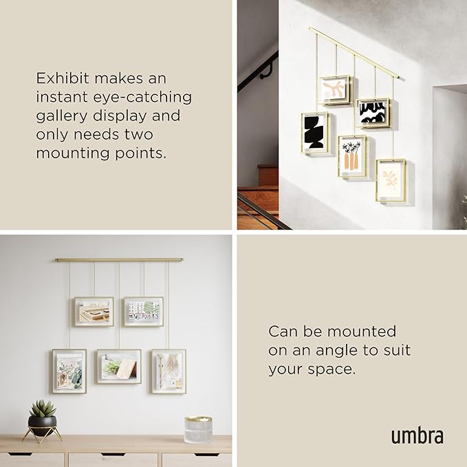 Umbra Exhibit Adjustable Photo Display – DIY Collage Set Mounts in Various Layouts Horizontally and at Different Angles - Holds 5 Picture Frames for Photos, Prints, Artwork and More, 4 by 6 inch and 5
