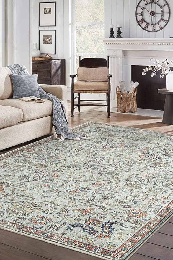 Keen Home Design 6x9 Rug - Machine Washable Area Rug with Non-Slip Backing, Ideal for Living Room, Dining Room, Bedroom - Vintage, Easy Clean, Durable, Low Pile Rug - (6' x 9')