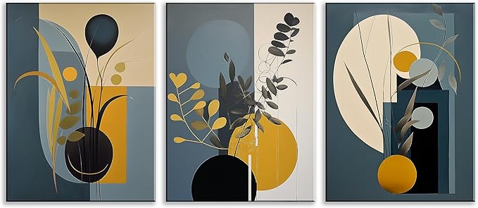 NAN Wind Abstract Boho Wall Art Minimalist Geometric Wall Decor Leaves Wall Art Boho Leaf Eucalyptus Mid Century Modern Prints Bohemian Posters for Living Room Bedroom Kitchen Office Home Decor