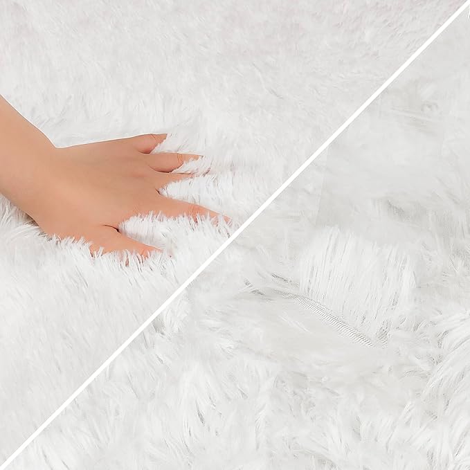 Runner Rug for Bedroom White 2x6ft Fluffy Area Rug Bedside Runner Rug for Kids Room Boys Teens Nursery Baby Living Room Dorm Home Decor Carpets