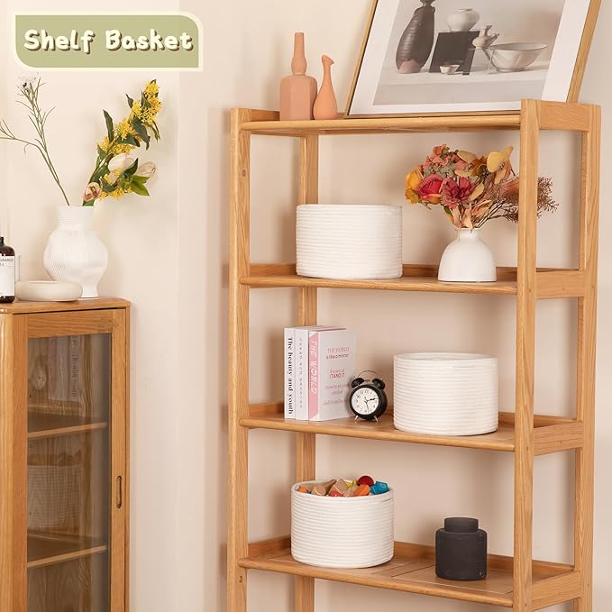 OIAHOMY Small Storage Baskets for Organizing,Closet Cube Shelf Storage, 9.8”×9.8”×7.1”, Woven Cotton Rope Gift Baskets for Nursery,Cute Dog Toy bins, Round 3 Packs, White