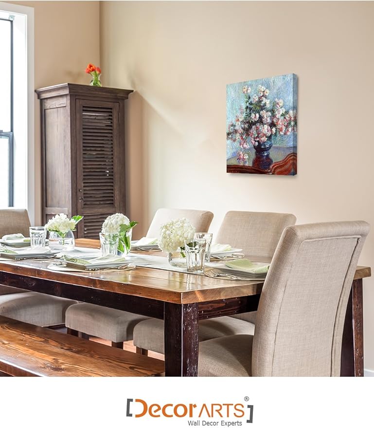 DECORARTS - Chrysanthemums, Claude Monet Art Reproduction. Giclee Canvas Prints Wall Art for Home Decor 20x16''