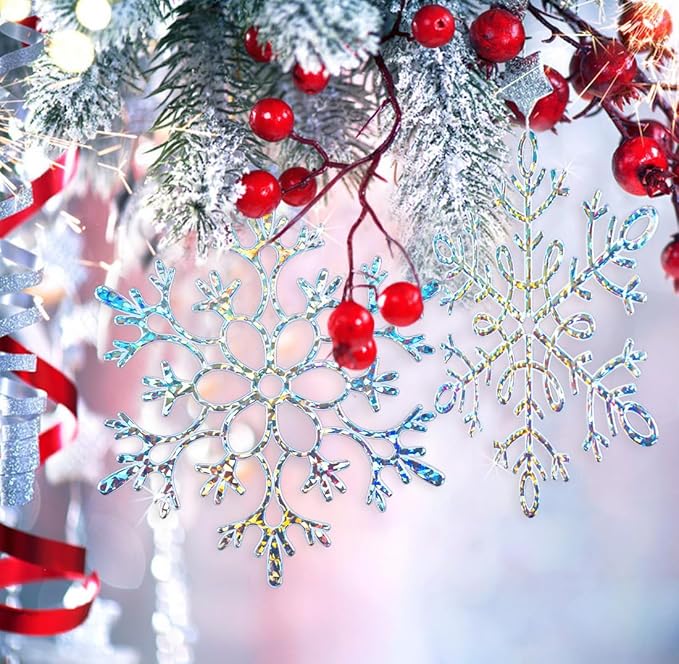Winter Wonderland Frozen Birthday Party Decoration Large Snowflake Ornament Clearance- 6pcs 11.8”Large Iridescent Hanging Snowflakes Christmas Ornaments for Christmas Tree Outdoor Xmas Decor Supplies