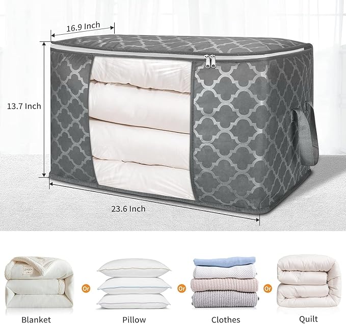 3 Pack Large Storage Bag Clothes Storage Organizer with Durable Handles for Closet Storage, Comforter, Blankets, Bedding and Toys 90 L
