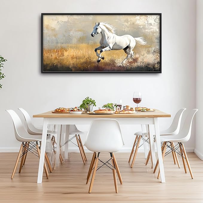 Extra Large Framed Horse Wall Art,Oversized Rustic Horse Running Wall Decor, Vintage Wild Animal Field Pictures for Living Room,Canvas Print Painting Modern Artwork Bedroom Office 60L"x30W"