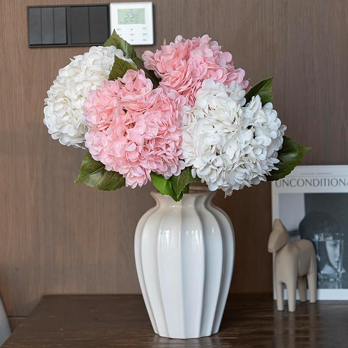 4Pcs 22 inch Lifelike Artificial Hydrangea, 2 Pink & 2 White Large Real Touch Flowers Artificial Flowers Dry Flowers Outdoor Wedding Christmas Office Family Party Living Room Table Deco