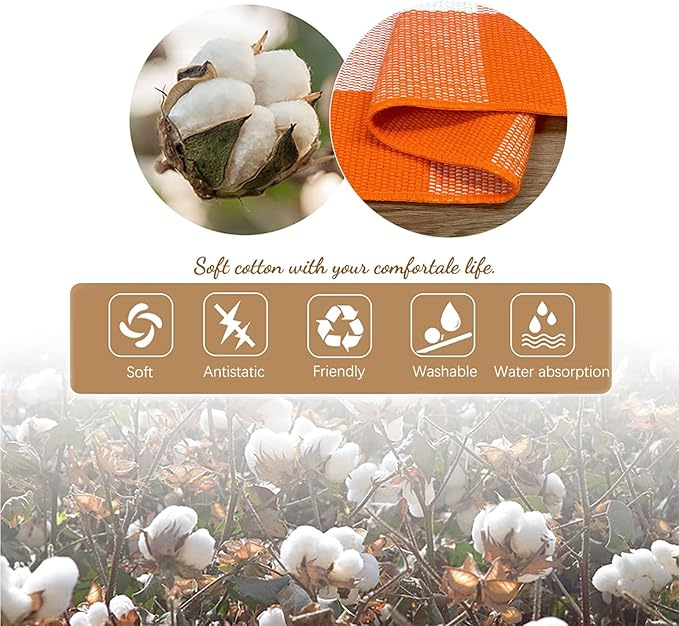 KOZYFLY Buffalo Plaid Rug 3x5 Ft Orange and White Checke Orange Rug Halloween Fall Door Mat Woven Cotton Washable Area Rugs Door Mat Outdoor Entrance for Front Porch Entryway Fall Farmhouse