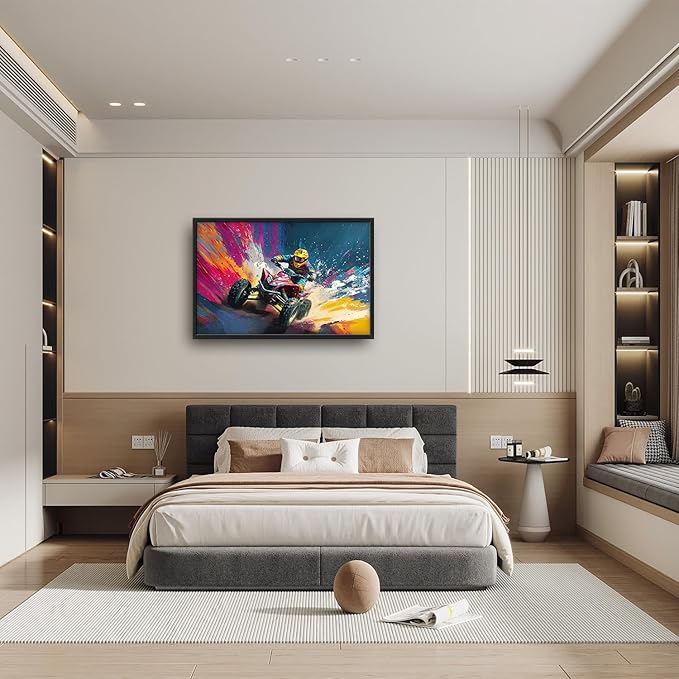 Flintis Large Kart Racing Framed Wall Art Racing Car Pictures Wall Decor Abstract Colorful Race Car Canvas Painting Print Artworks Decor Framed for Living Room Bathroom Master Bedroom 36L X 24W