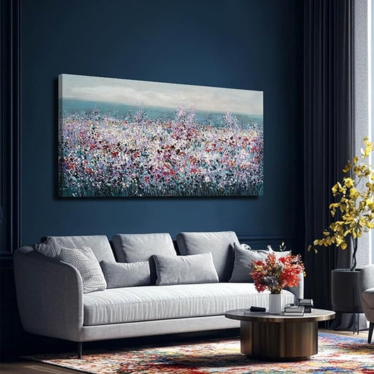CHUDANHAO Purple and White Wildflowers Wall Paintings Ocean Wall Decor for Bedroom Seascape Painting Art Dining Room Hotel Decorations 24"x48"
