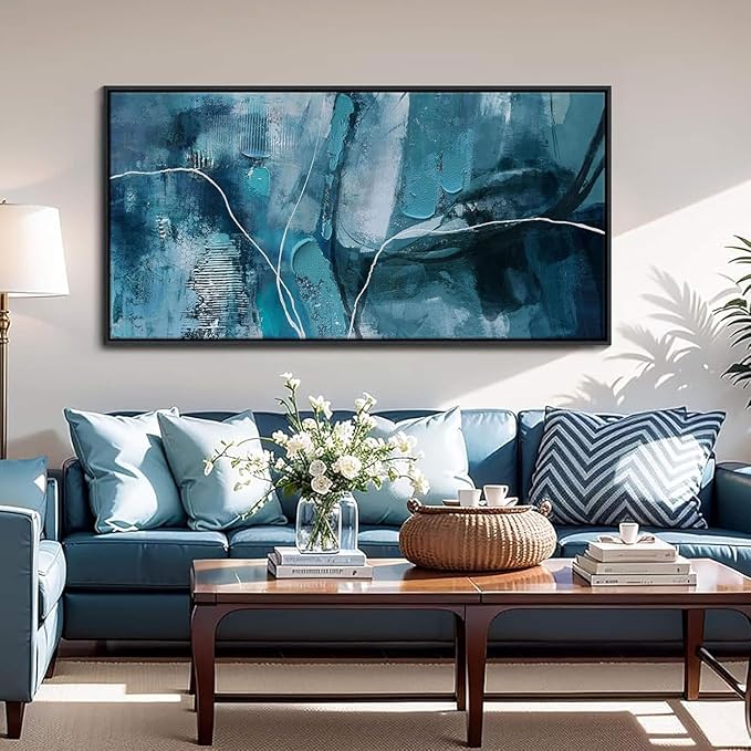 YDYSUNE Abstract Wall Art - Teal Canvas Wall Decor,Fan Art Large Picture for Living Room Bedroom Framed Painting Artwork Decoration Size 20x40Inches